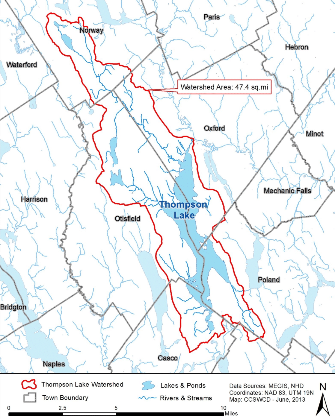 Thompson Lake Maine Watershed Map